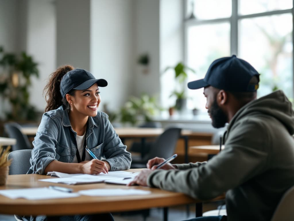 A support worker talking with a young man