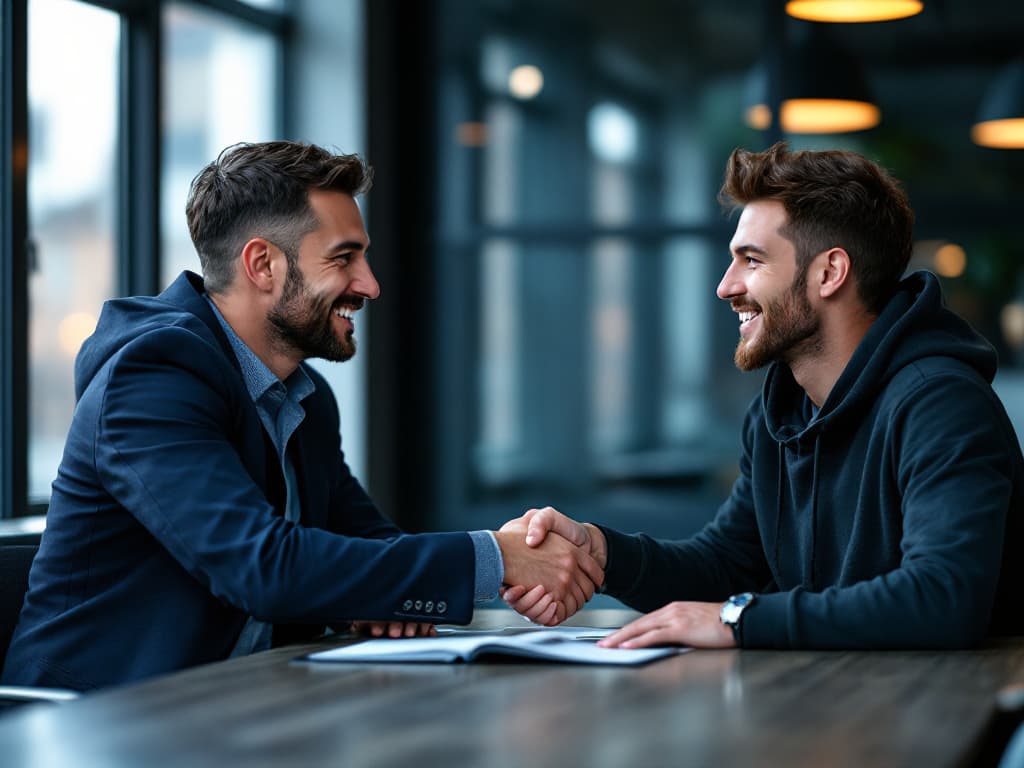 A handshake between a business sponsor and a founder